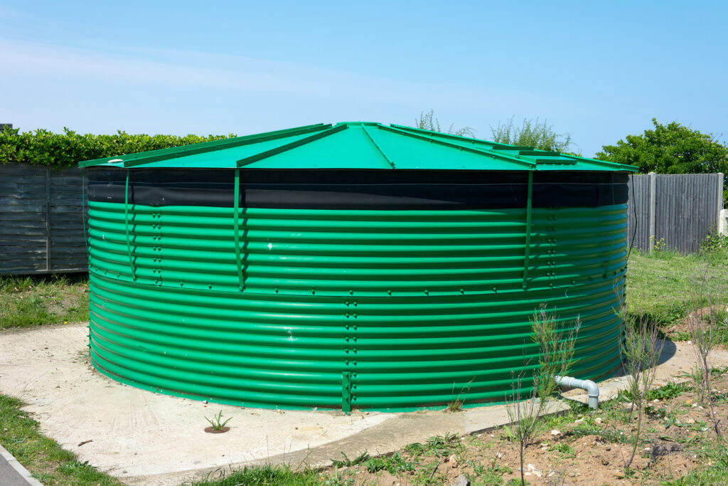 Large water storage tank as part of irrigation system