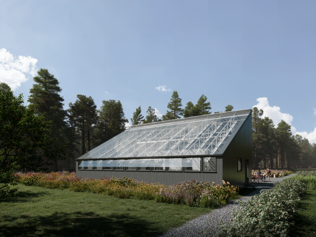 5th World passive solar greenhouse render.